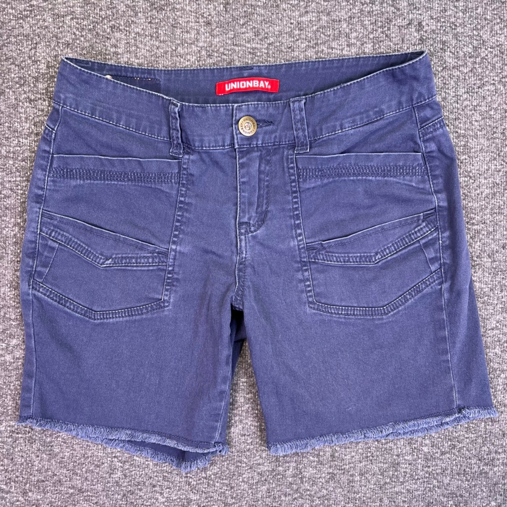 Unionbay Shorts Womens 7 Navy Cargo Utility Hiking Frayed Hem Casual Summer 30x6